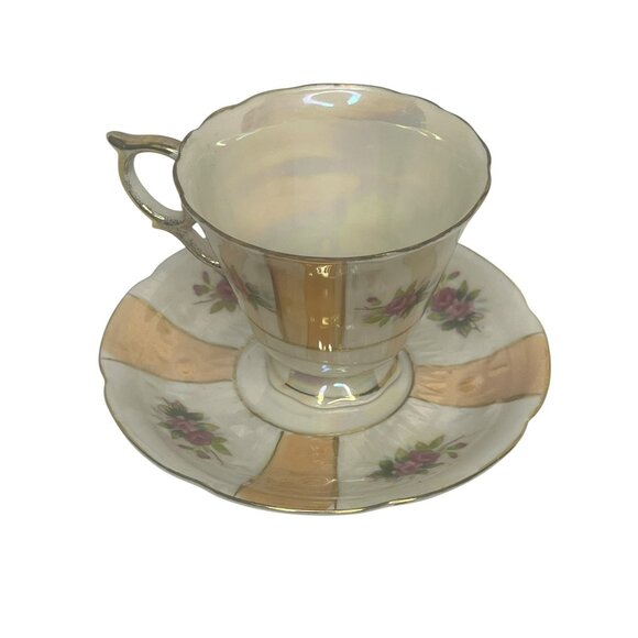 Vintage Porcelain Teacup and Saucer Set with Gold Accents Floral Design - Picture 1 of 7